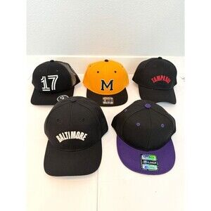Lot of 5 New Snapback & Trucker Hats - Baltimore, Tampa Bay, Number 17, Block M